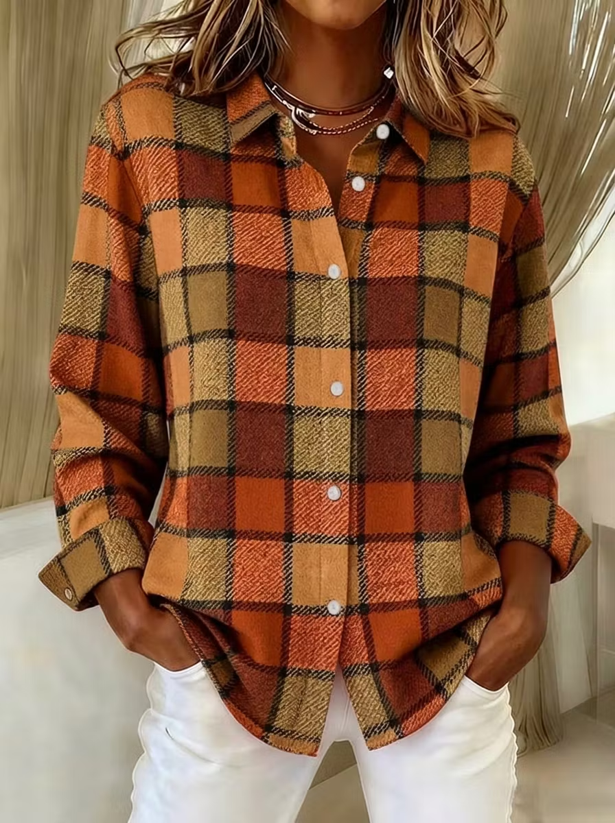 Women'S Casual Print Lapel Long Sleeve Shirt