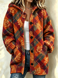 Women's Autumn Grid Hooded Knit Cardigan