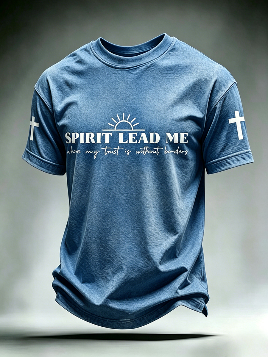 Faith Cross Slogan Commemorative Printed Round Neck T-Shirt