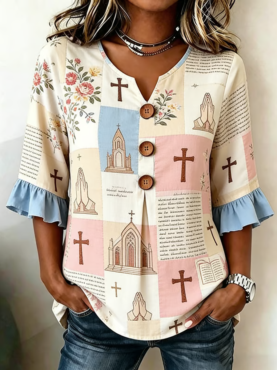 Women'S Casual Faith & Floral Print Top