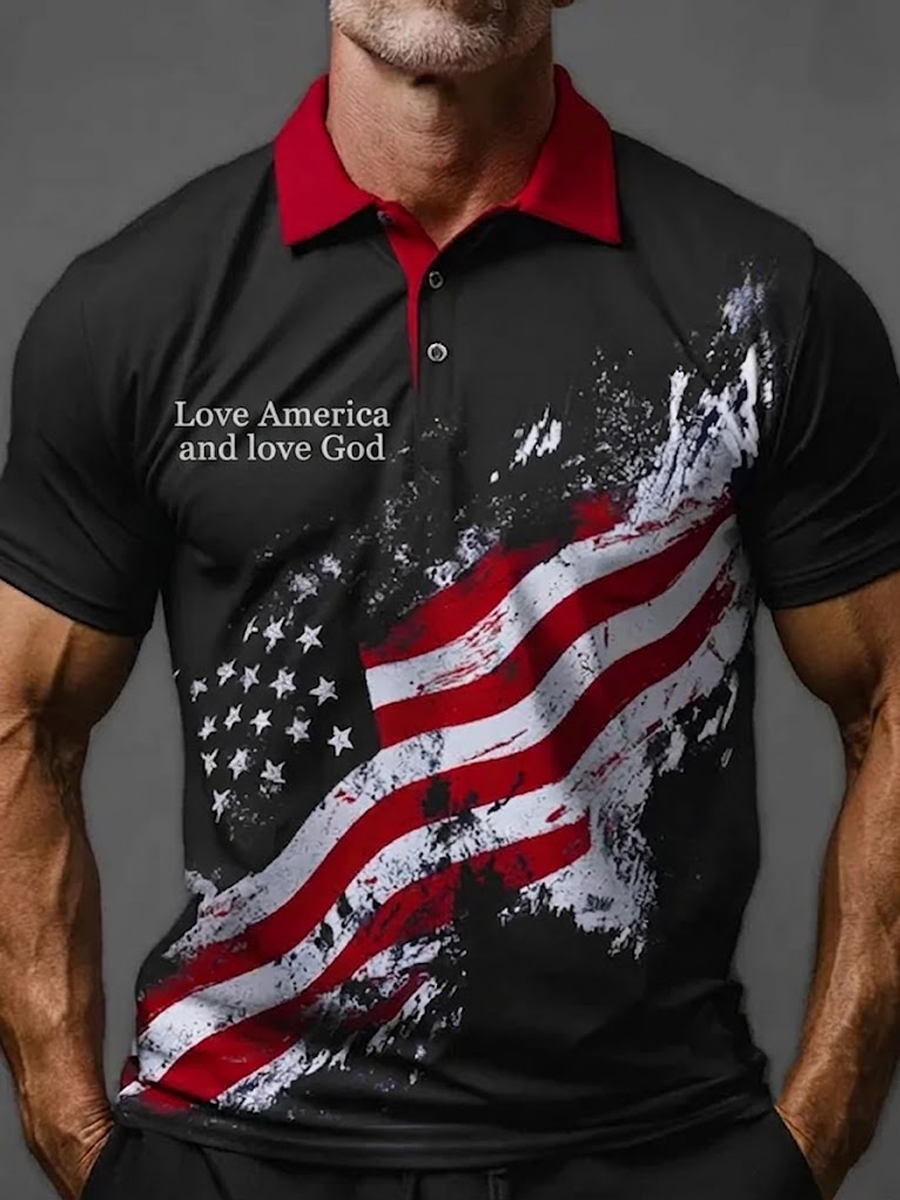 Men'S 250Th Anniversary Commemorative Flag Printed Casual Collar Shirt