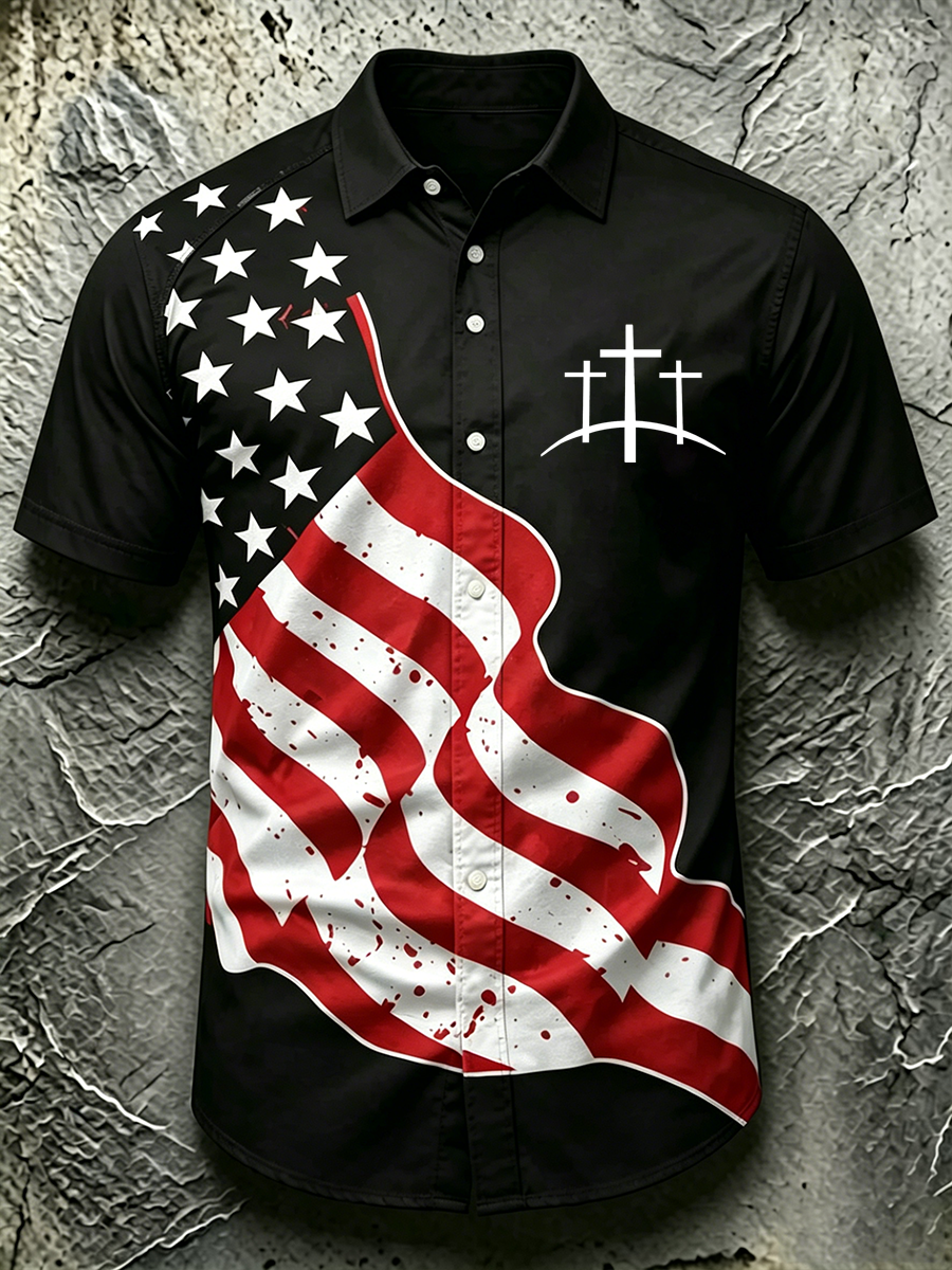 American Independence Day combined with Cross men's casual shirt