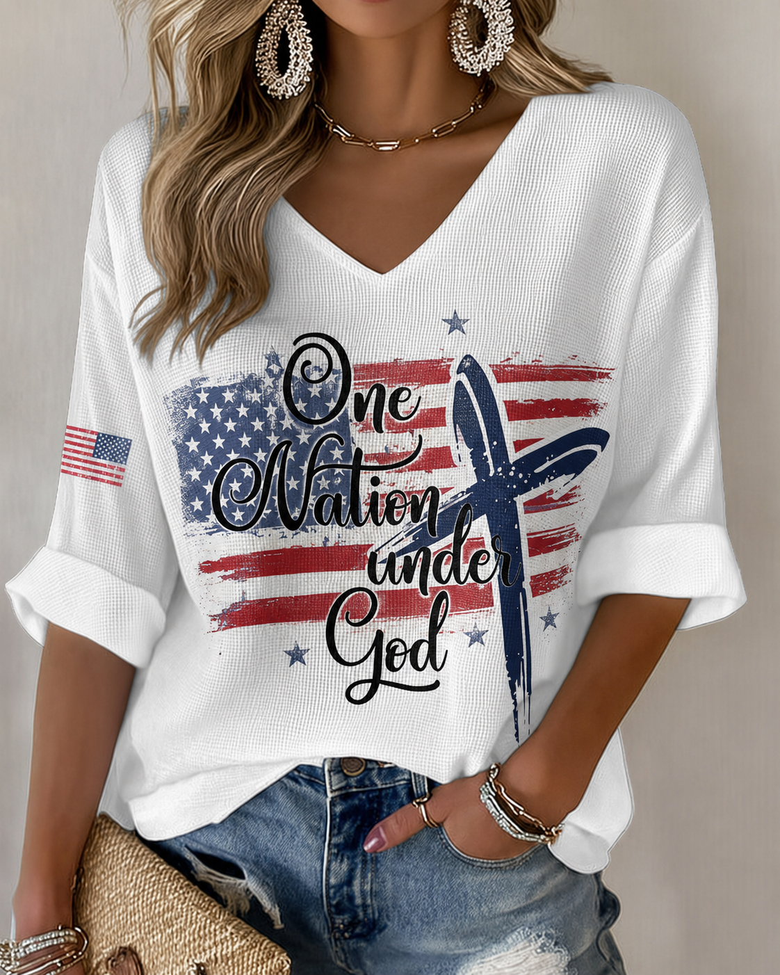 Women's Casual Printed Waffle Top