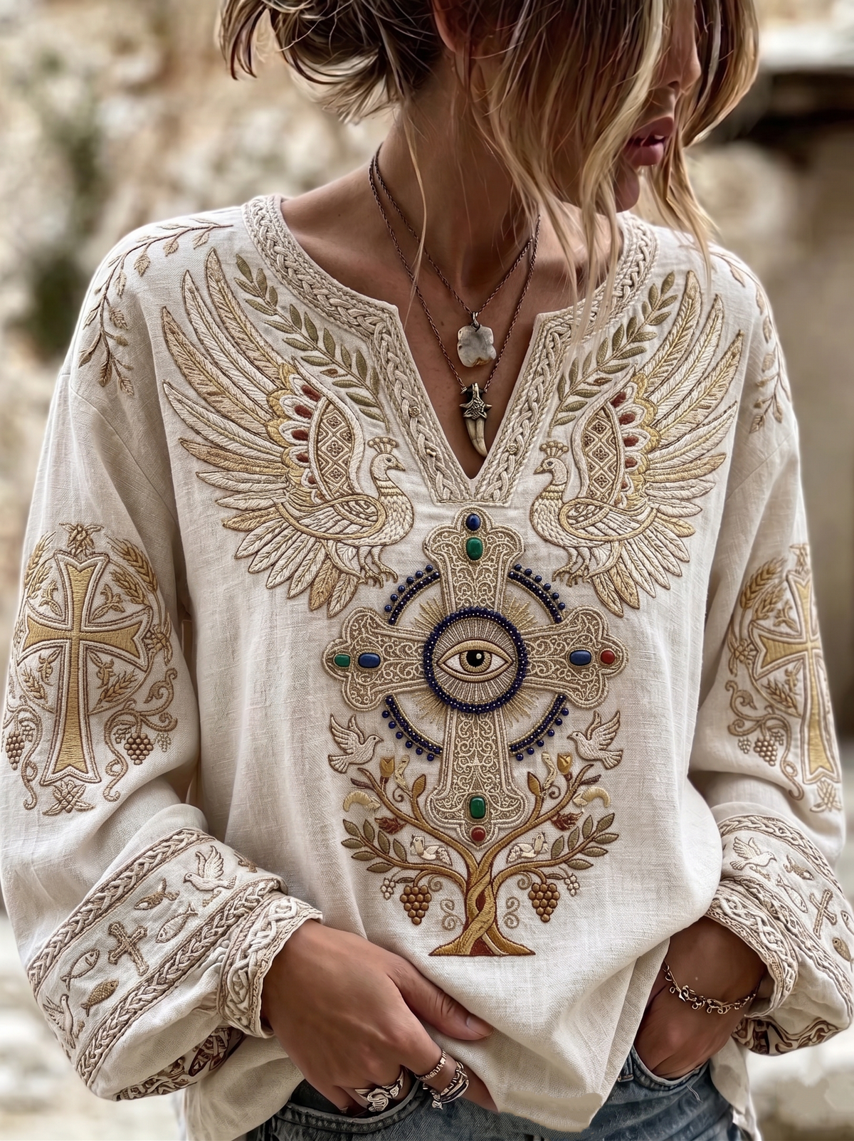 Women'S Cross Angel Wings Printed Casual Top