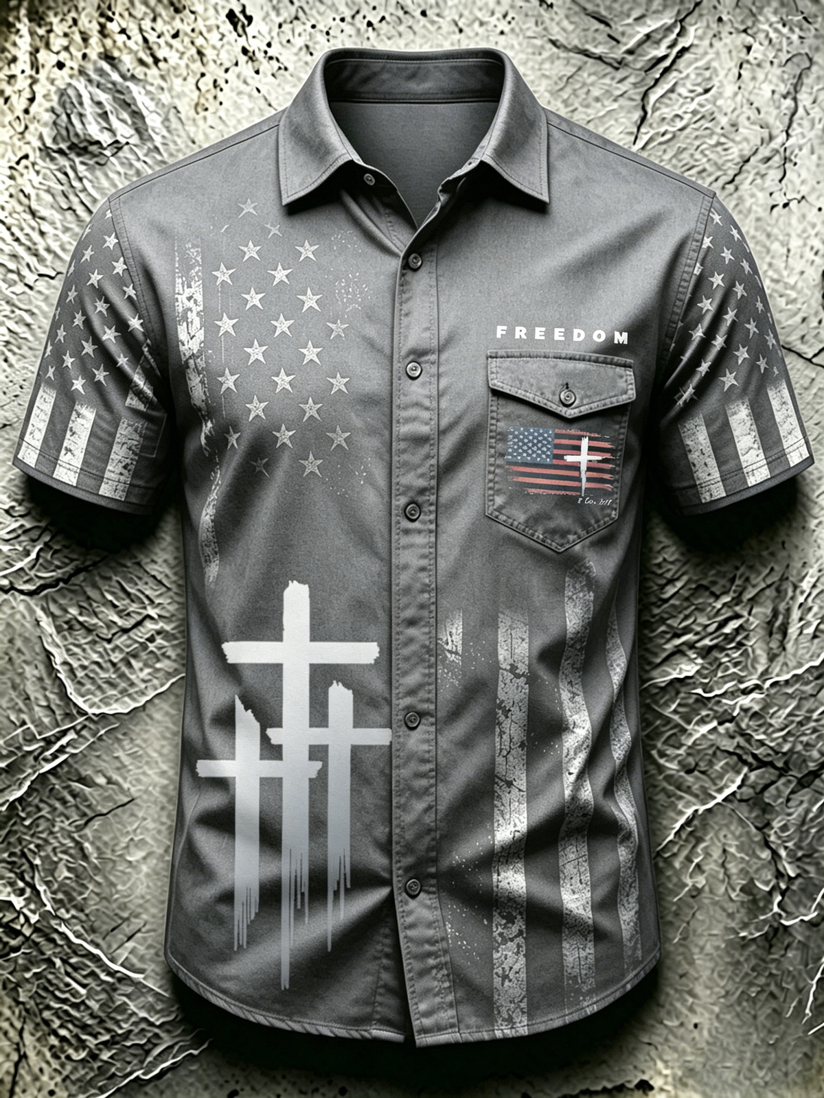 American Faith Cross Commemorative Printed Pocket Shirt