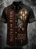 Men's Religious Faith Cross Printed Casual Shirt