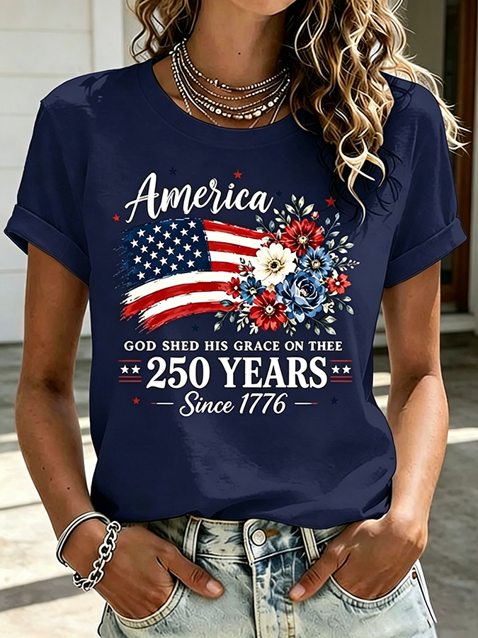 American Women'S 250Th Anniversary Cross Print Casual Top