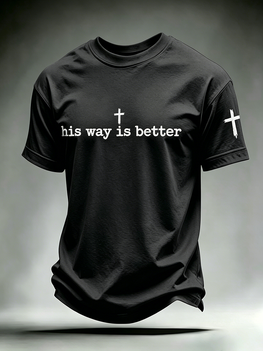 Faith Jesus Cross Slogan Commemorative Print Round Neck T-Shirt