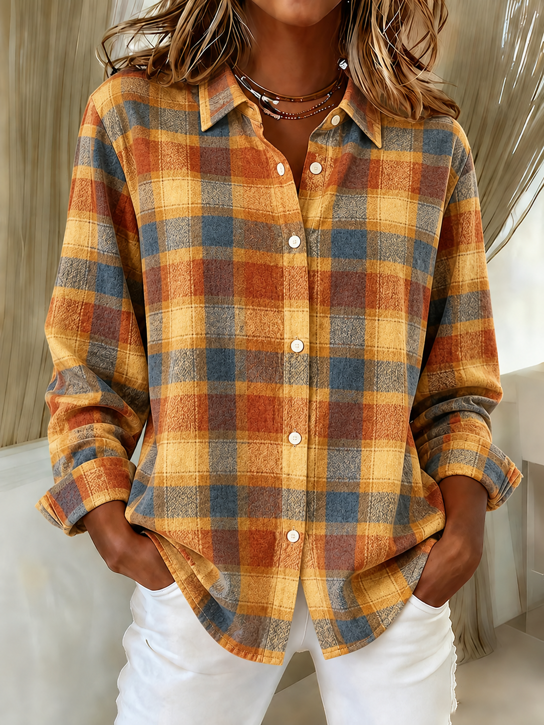 Women'S Casual Print Lapel Long Sleeve Shirt