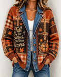 Women's Autumn Fall For Jesus, He Never Leaves Print Top