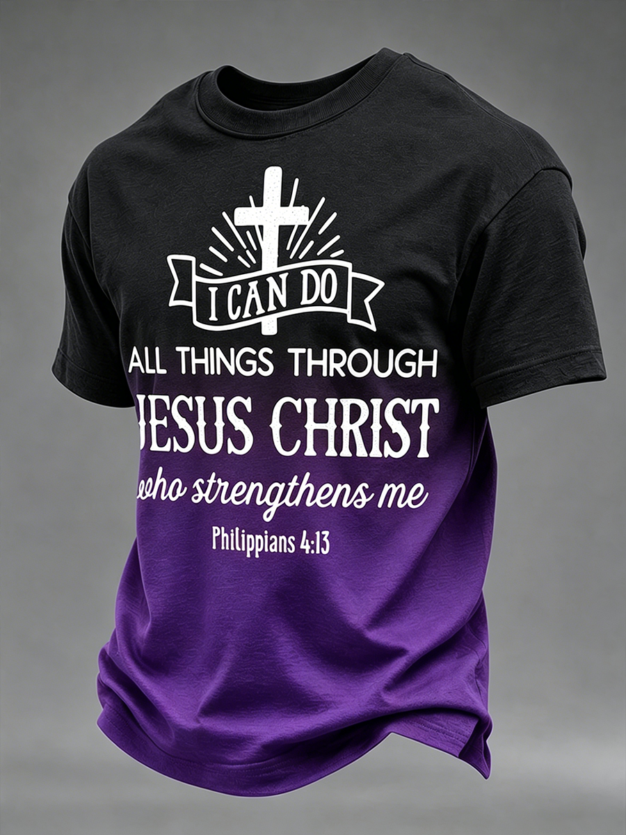 Jesus Faith Commemorative Slogan Printed Round Neck T-Shirt