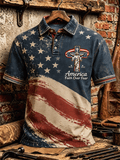 Men's Vintage Distressed American Flag Jesus Cross Faith Over Fear Short Sleeve Casual Polo Shirt