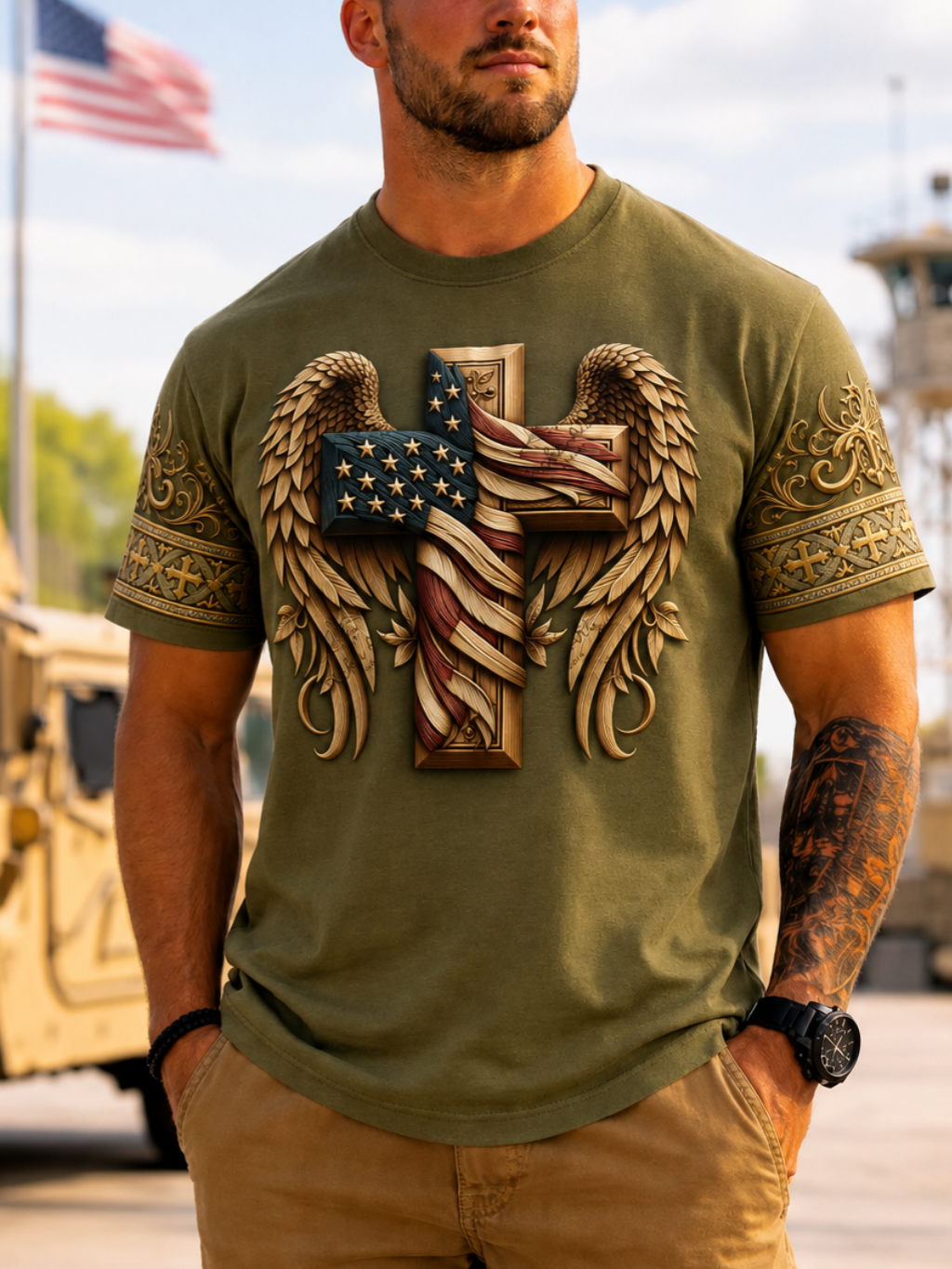 Men'S Faith Cross Printed Printed Casual T-Shirt