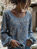 Women'S Faith Floral Printed Casual Cotton And Linen Top
