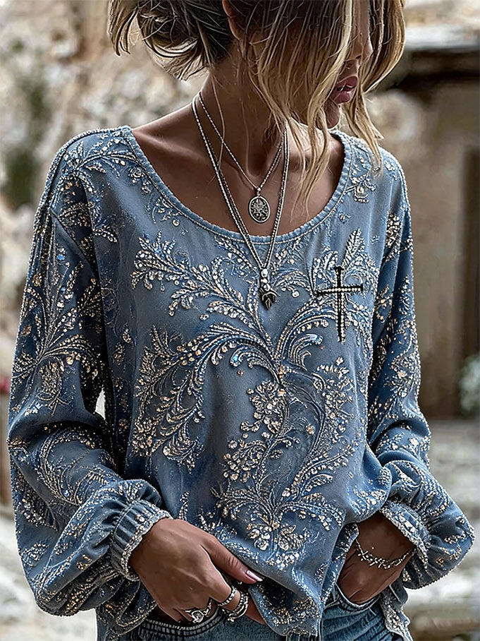 Women'S Faith Floral Printed Casual Cotton And Linen Top