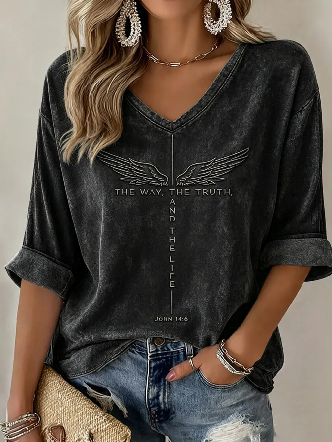 Women'S The Way The Truth And The Life Mid-Length Sleeves V-Neck T-Shirt