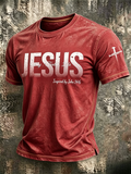 Religious Faith Cross Jesus Washed Into Old Printed Round Neck T-Shirt