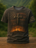 Men'S One Nation Under God Cross Faith USA Flag Print Casual Tee