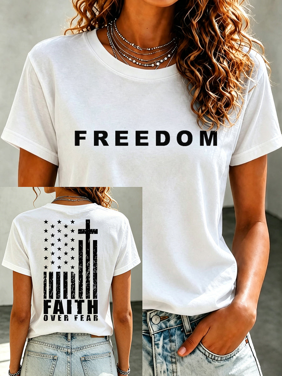 Freedom America Flag Faith Commemorative Printed Casual T-Shirt