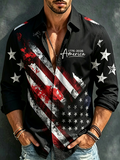 Men's American Flag Independence Day Print Long Sleeve Shirt
