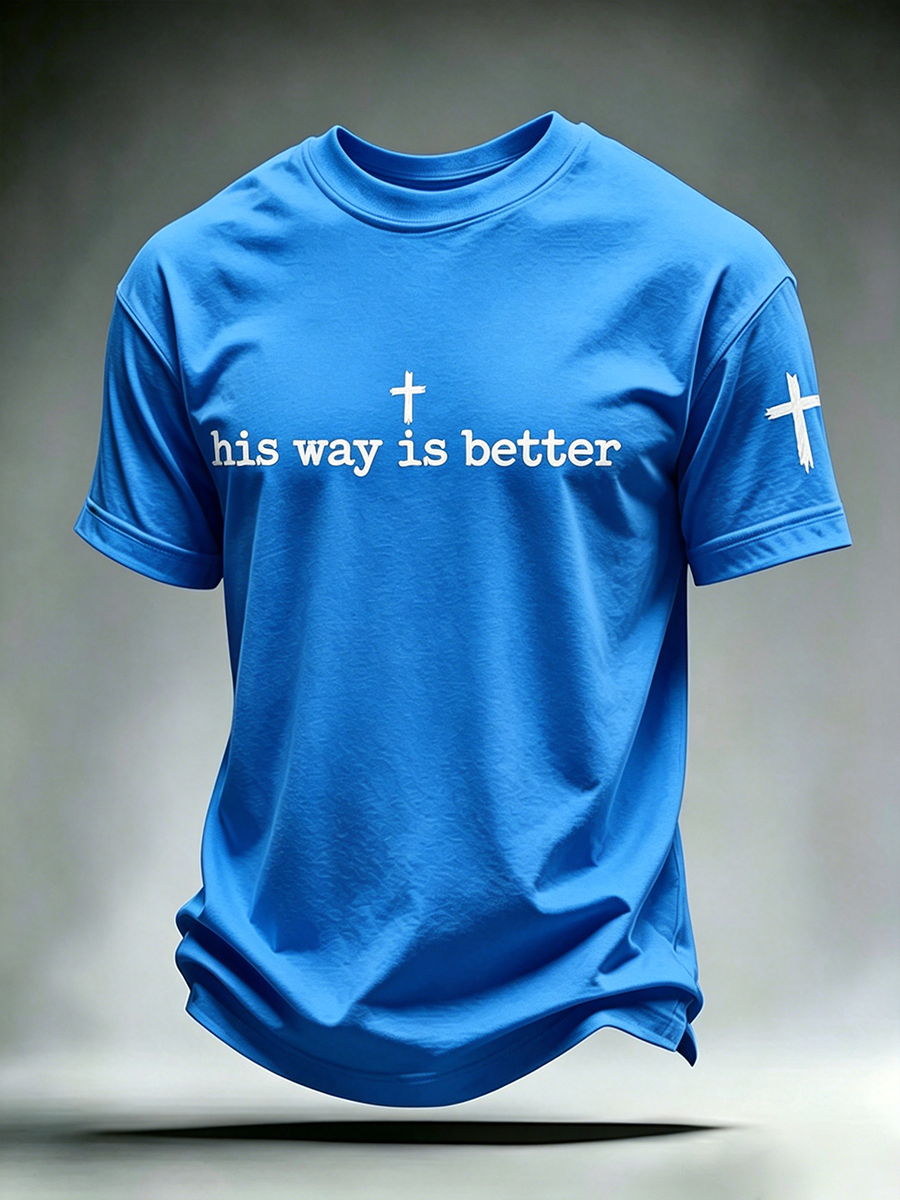 Faith Jesus Cross Slogan Commemorative Print Round Neck T-Shirt