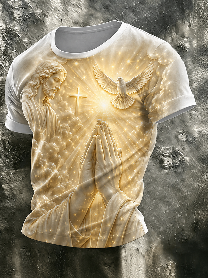 Men'S Religious Belief Printed Casual Round Neck T-Shirt