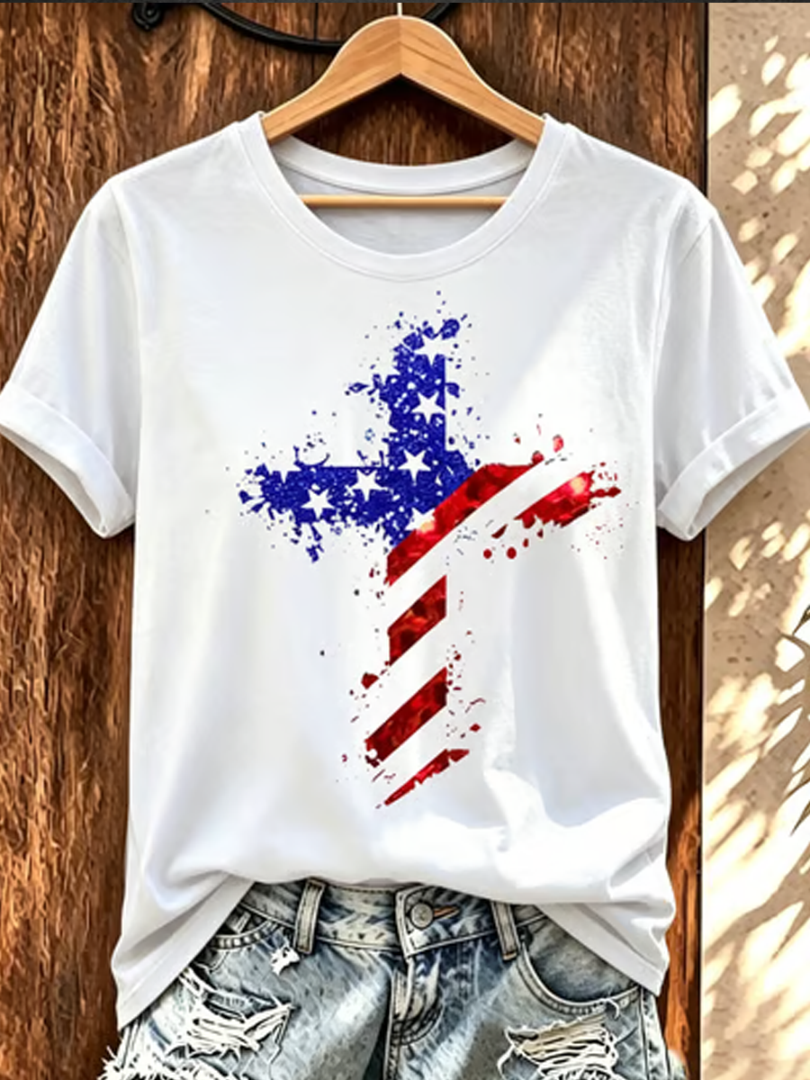 Women'S Casual Faith Print Short-Sleeve T-Shirt