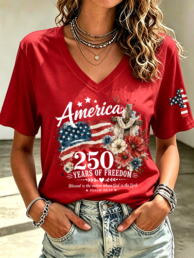 Women'S National flag and cross Printed Casual T-Shirt