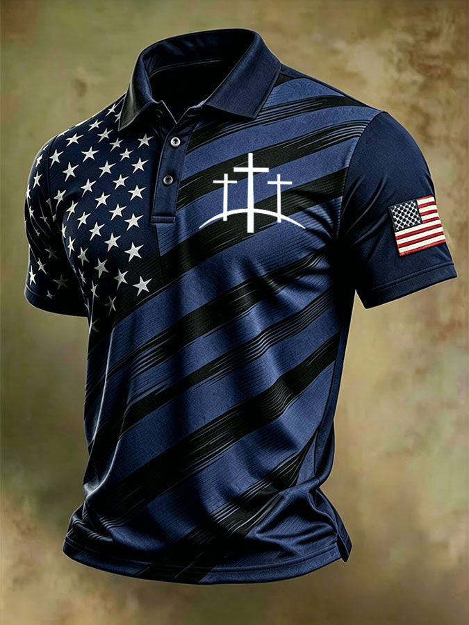 Men'S America Flag Print Casual Polo Shirt