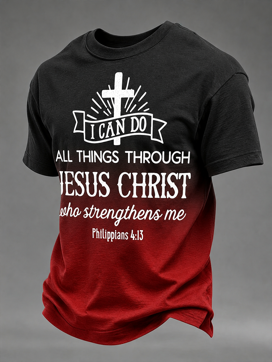 Jesus Faith Commemorative Slogan Printed Round Neck T-Shirt