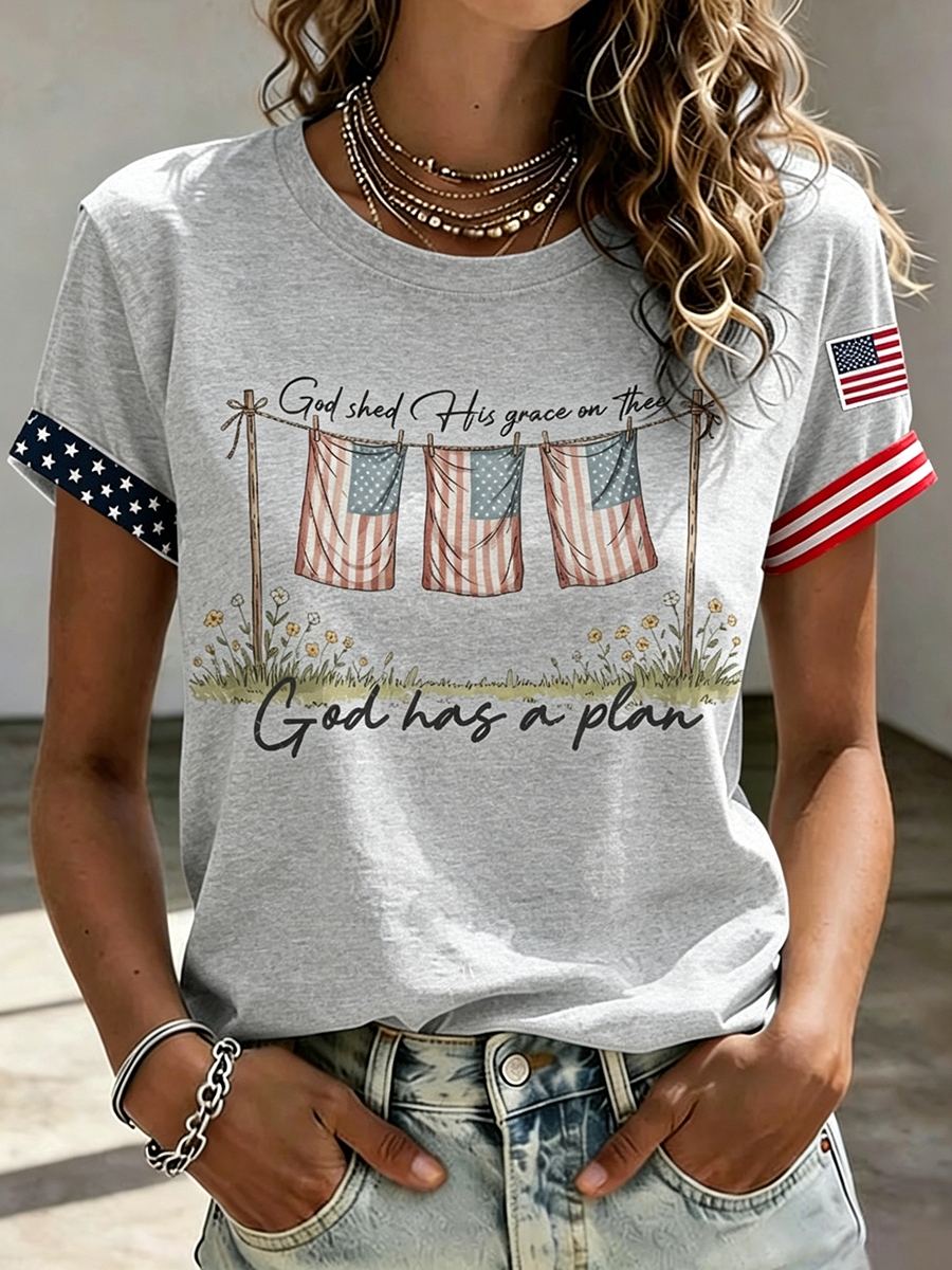 American Faith Jesus Slogan Commemorative Printed Casual T-Shirt