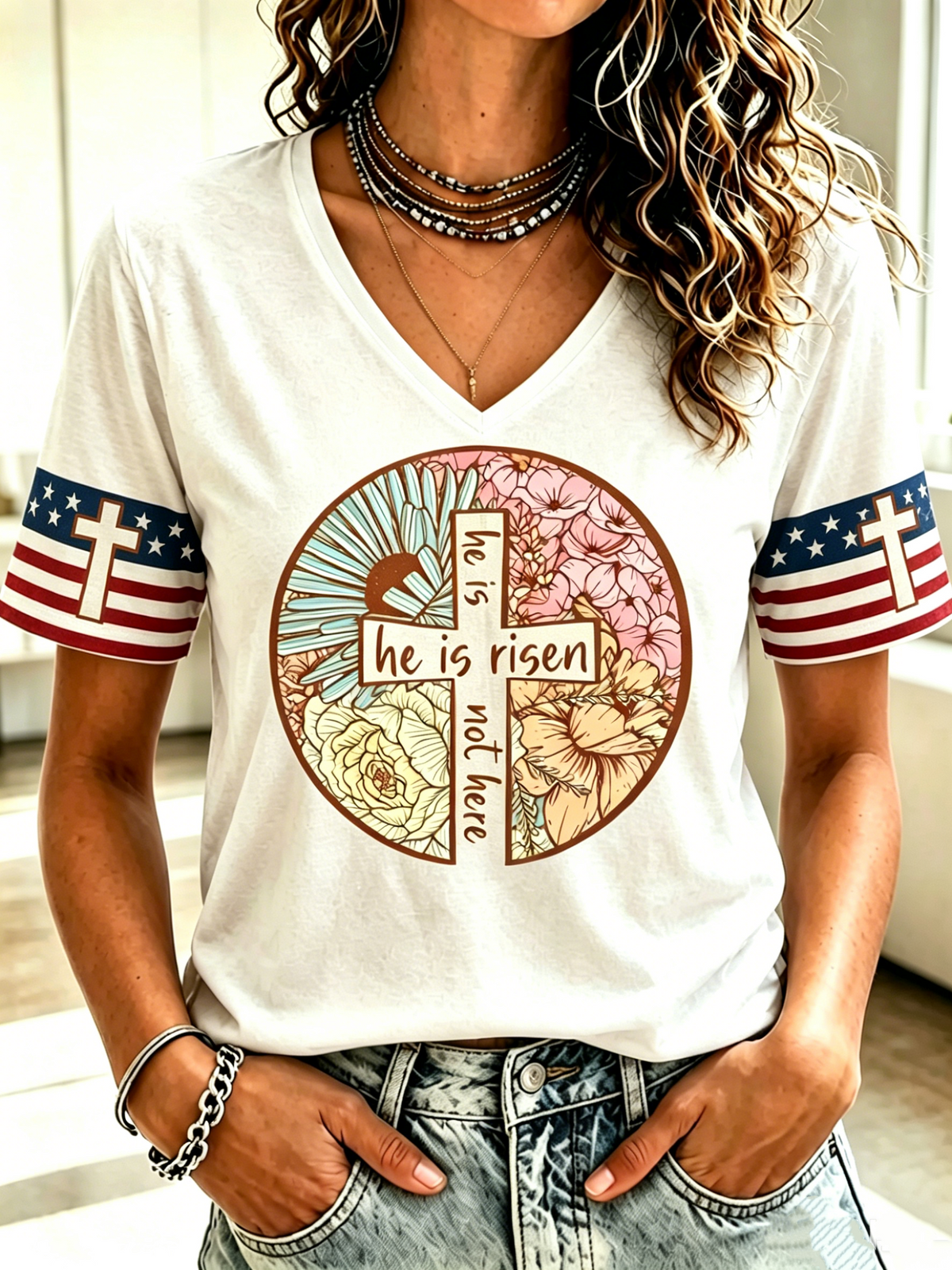 Women'S Religious Faith Floral Art Printed Casual T-Shirt