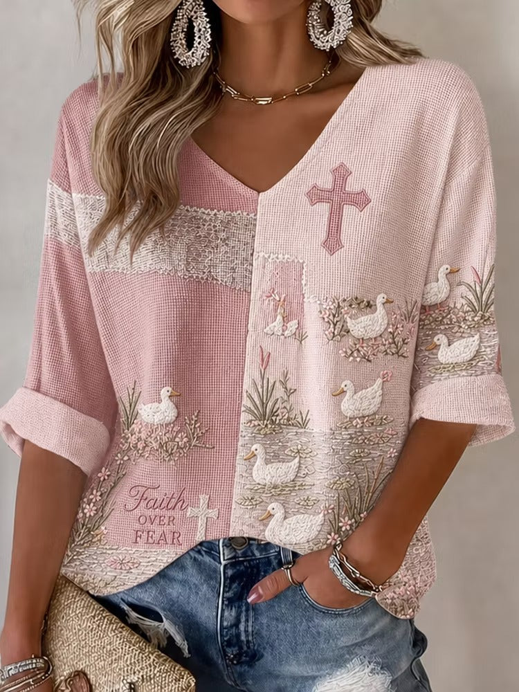 Women's Cross Duck Floral V-neck T-shirt
