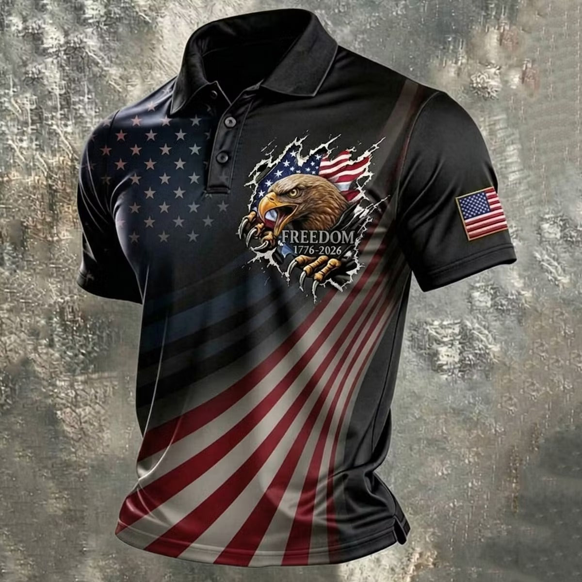 Men's Retro Usa Independence Day Print Polo Shirt