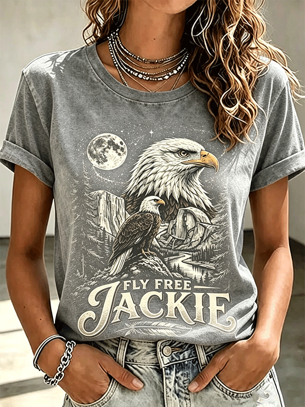 Fly Free Jackie Night Mountain Bald Eagle Print Tee