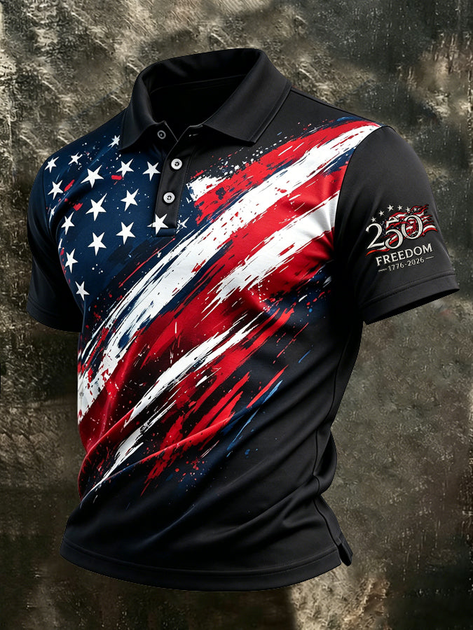 American Flag 250th Anniversary Printed Polo Shirt