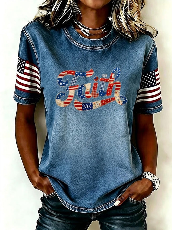 Women'S Faith Freedom Printed Casual T-Shirt