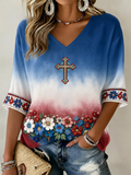 Women's Casual 250 Year Print V-Neck Short Sleeve T-Shirt