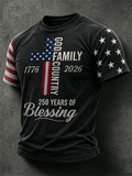 Men's USA Flag Cross Star Sleeve Print 250th Anniversary Casual T-Shirt