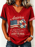 Women's Floral American Flag Printed Casual T-shirt