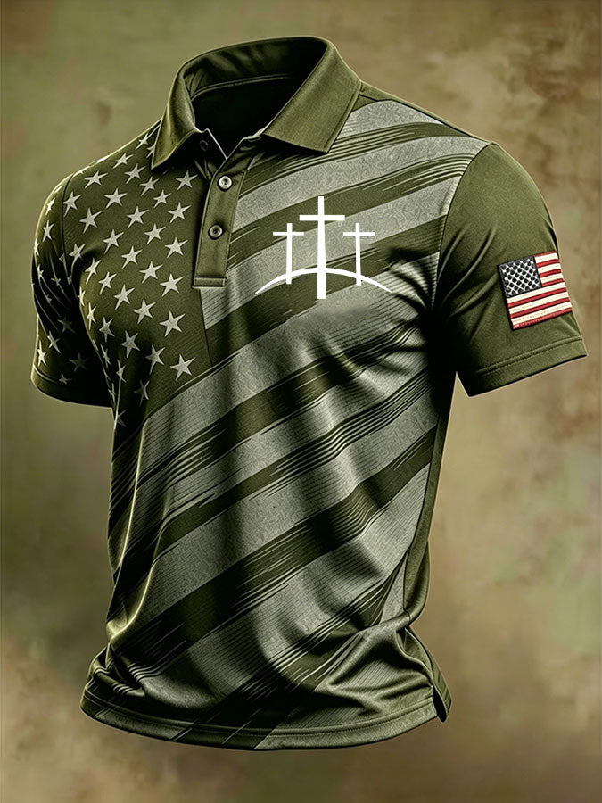 Men'S America Flag Print Casual Polo Shirt
