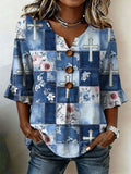 Women'S Retro Faith Floral Print Top