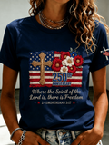 Women'S Patriotic Faith Cross Print T-Shirt