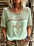 Women'S Retro Faith Cotton And Hemp T-Shirt