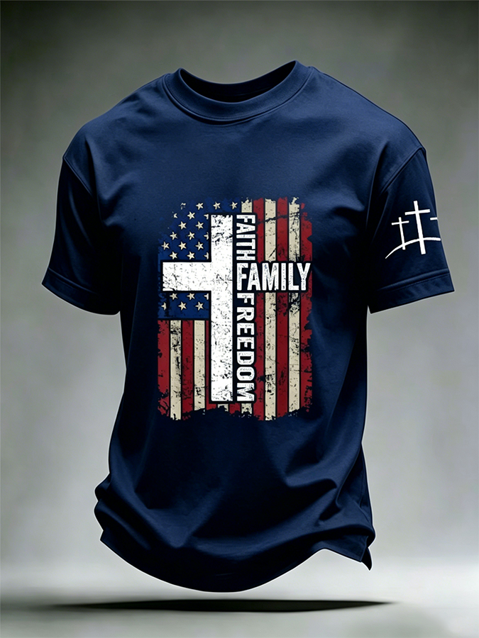 Men's Jesus Saves Prays For America Retro American Flag Pattern T-shirt