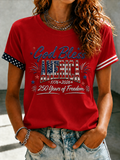 Women's God Blessing America American Flag Art Printed Round Neck T-shirt