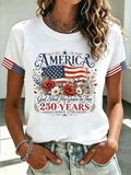 Women's US 250 Flag Printed Round Neck T-shirt