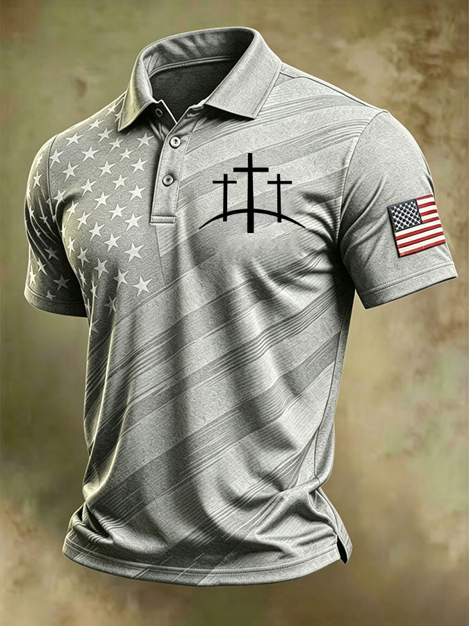 Men'S America Flag Print Casual Polo Shirt