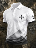 Men's Jesus Cross Printed Casual Polo Shirt