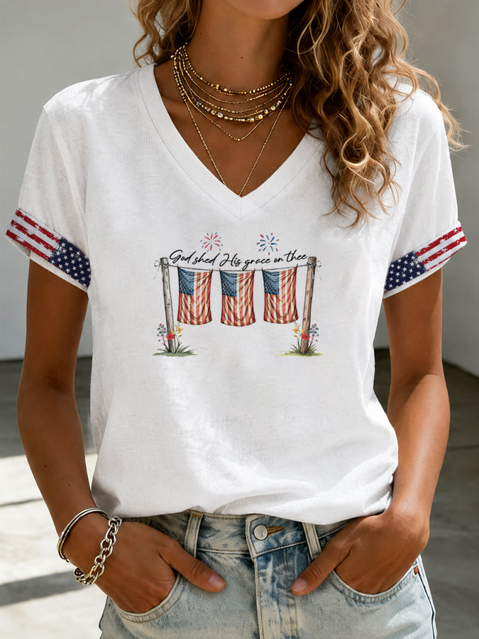 Women'S God Shed His Grace 250Th Anniversary Patriotic Printed Casual T-Shirt